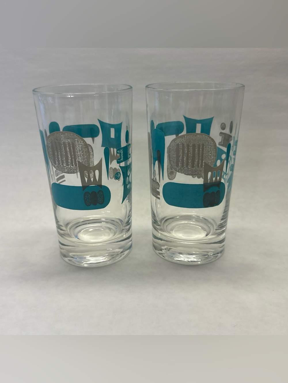 MCM Royal China Atomic Blue Heaven Vintage Juice Glass Tumbler 4 3/4" Set Of 2